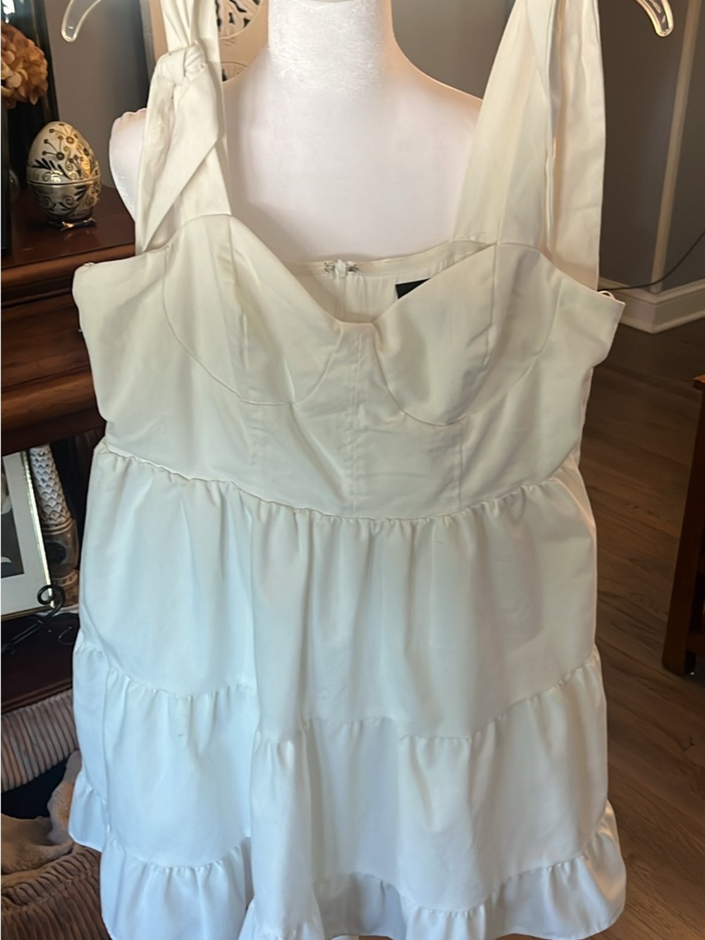 Lulu's Cream Tiered Mini Dress with Tie Straps
